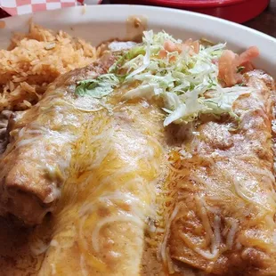 Chile relleno, beef burrito, cheese enchilada