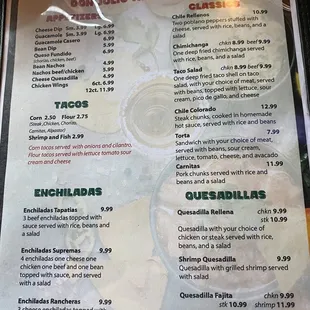 a menu for mexican cuisine