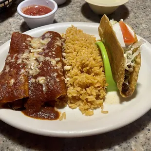 Combo 5. One Taco, Rice and 2 Enchiladas