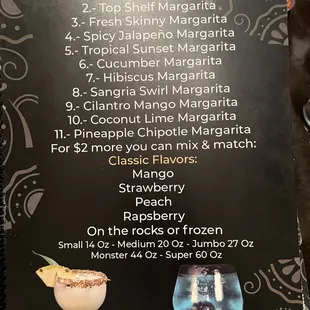 Margaritas Menu