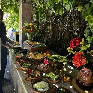 Small backyard salsa bar set up. Limited in space but not quality.