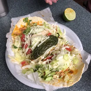 Tacos with flour tortillas.
