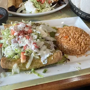 Chicken Flautas with Spanish rice