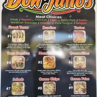 Menu, &amp; they even have lengua as a meat choice