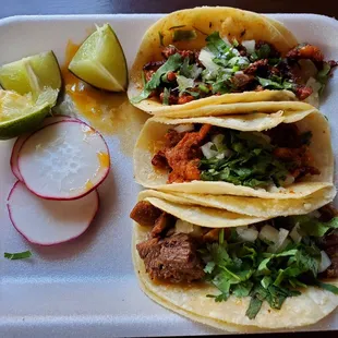 Got 3 street tacos: 2 al pastor, 1 lengua. Very tasty