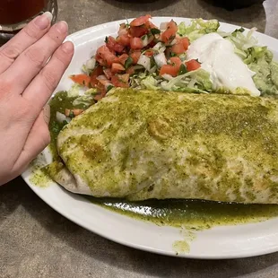 Burrito verde compared to my hand, it was gigantic!