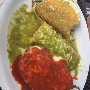 Combo#3 (ground beef taco, chili Chiles rellenos and changed the enchilada to a chicken with green sauce)