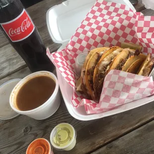 Claim to be the best Birria tacos in Tulsa!!! 5 tacos , consume and a Mexican Coke, $17.62.