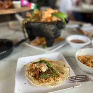 Flour Tortillas filled with Molcajete Combo! So good.