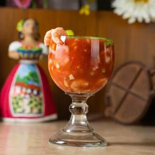 a shrimp cocktail in a glass