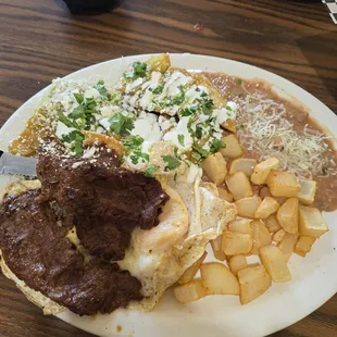 Chilaquiles in green sauce. I added asada to mine. Yummy!