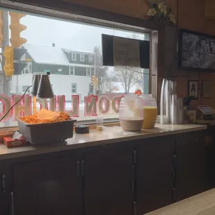 Where you pay + jugs of horchata and pineapple juice