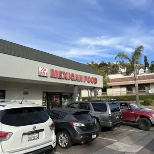 Outside from the small parking lot.