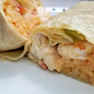 Shrimp Burrito with plenty of HUGE shrimp.  Lots of yummy cream sauce inside too!