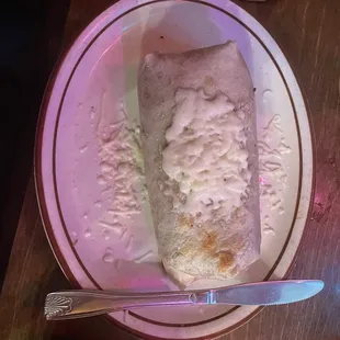 Dry chicken burrito (not wet).  Gravy in the side