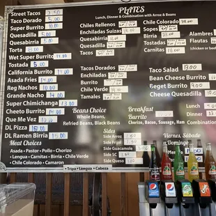 a menu on a blackboard