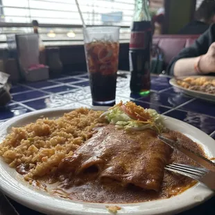 Cheese enchiladas double rice no beans.