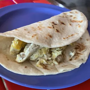 Sausage and egg breakfast burrito