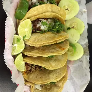 Generous helping of your choice of meat. I recommend the lengua here. Two shells, so the tacos are unlikely to split.