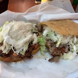 Just enjoyed a cabeza (cow head meat) Sopes and a tripa (intestine) Gordita. Good and surprisingly filling.