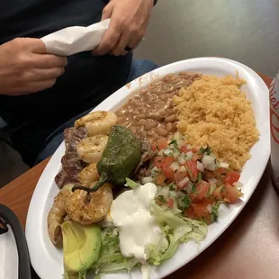 Carne asada con camarones (steak and shrimp)