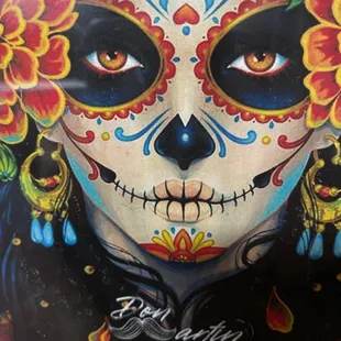 a painting of a woman with flowers