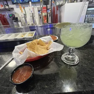 Chips and salsa and house margarita