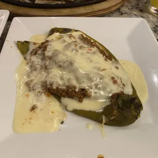 Chili relleno side with minced beef