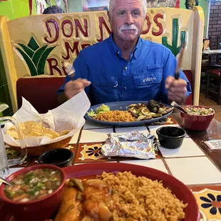 Vegan Spinach enchilada plate, Carne Asada plate and Charro Beans.  Delicious!! At Don Nico's in Stephenville, TX