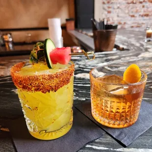 All fruit Margarita and an Old Fashion