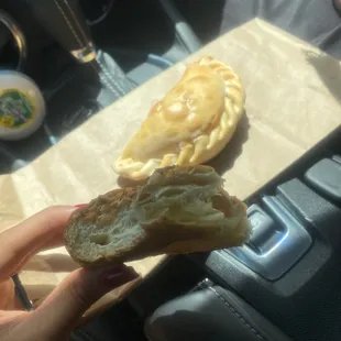 Cheese cachito and chicken empanada