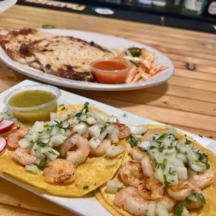 Bean and cheese pupusas, authentic Mexican shrimp tacos.