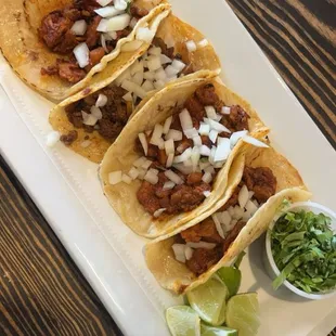 Carnitas and chorizo tacos
