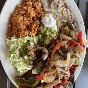 Chicken and steak fajitas