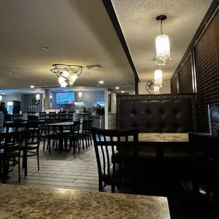 Bar area, seating area.