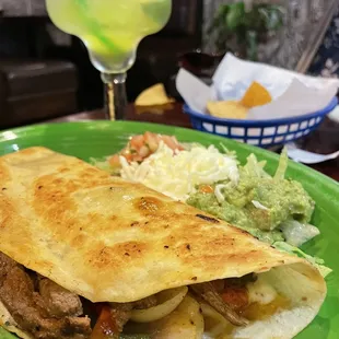 Fajita quesadilla and margarita.