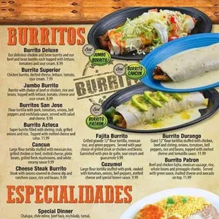Burrito menu with descriptions