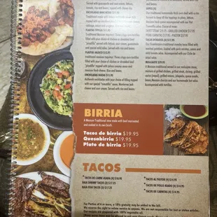 menu, tacos
