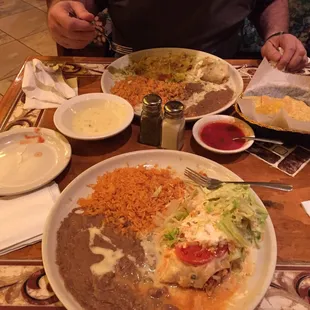 Chimichangas, Tortilla chips and dips.