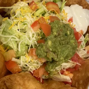 Taco Salad - sub ground beef for Chicken and Asada. Obviously freshly done "bowl" at 10:30 in the morning - on point.