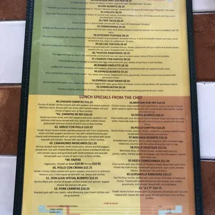 Lunch menu 11-3 every day