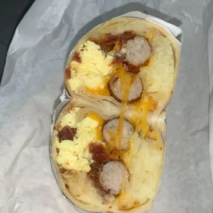 Sausage and Bacon Breakfast Burrito