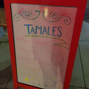 a sign for tamales