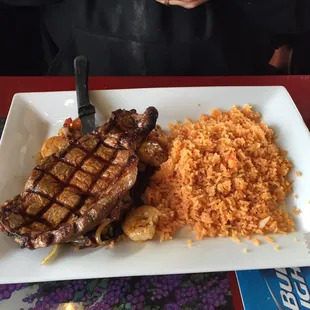 Ribeye, shrimp, rice and veggies!