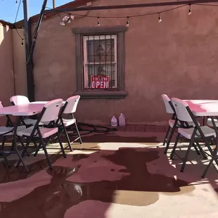 tables and chairs outside