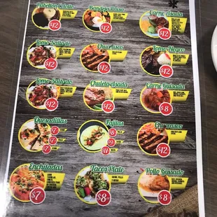 a menu for lunch and dinner