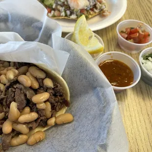 Asada taco and tostada de ceviche