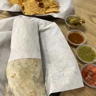 a burrito and chips