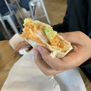 Inside shrimp burrito