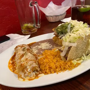 Taco, tostada, tamale combo